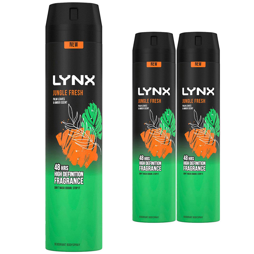 Lynx Body Spray Jungle Fresh 48H High Definition Fragrance Deodorant Spray 250ml 3 Pack Image 1
