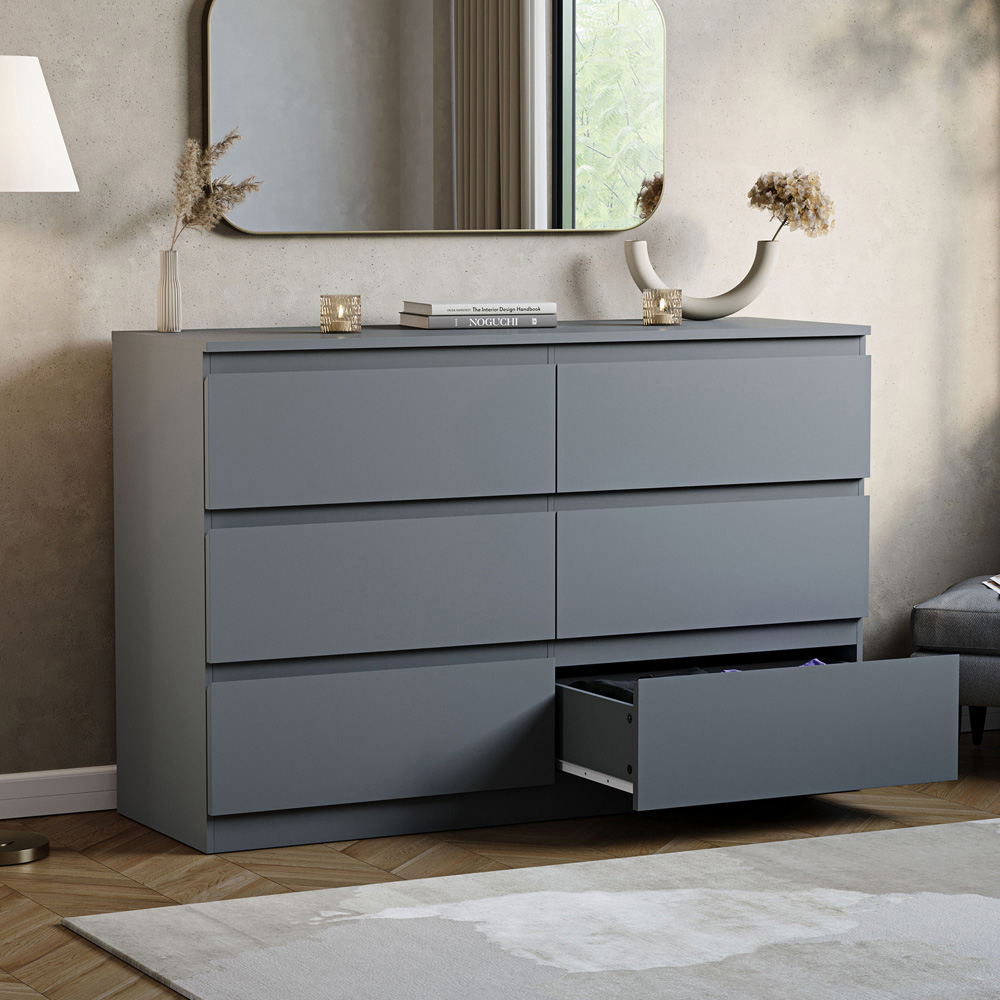 VIDA DESIGNS Denver 6 Drawer Grey Chest of Drawers Image 4