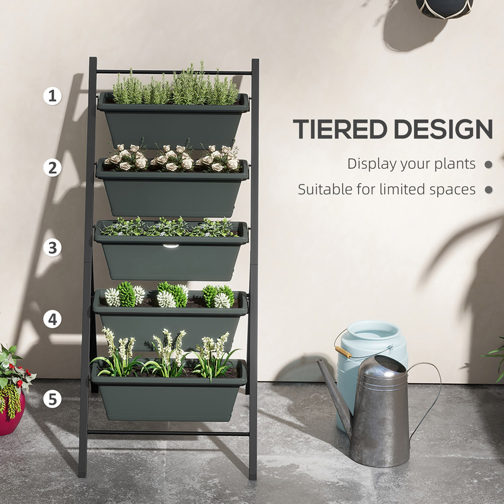 Outsunny Grey 5 Tier Vertical Raised Planter with Container Boxes Image 6