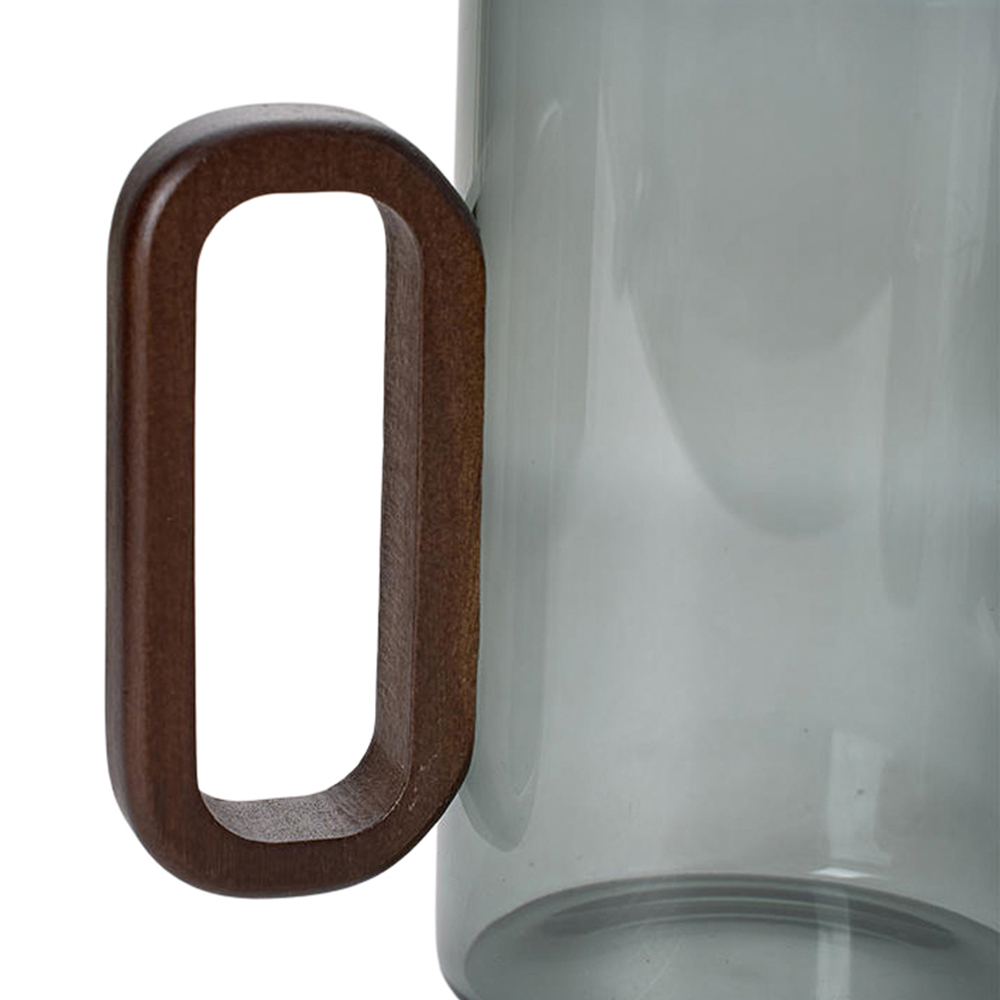 Living and Home 6 Piece Smoked Grey Borosilicate Glass Wooden Handle Mug Set 360ml Image 6