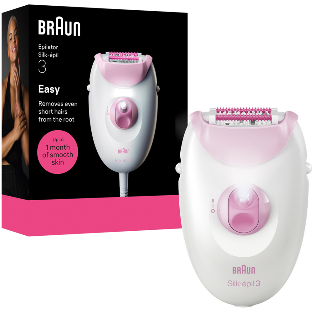 Braun Silk·épil 3 Pink Corded Hair Removal Epilator with Cleaning Brush Image 4