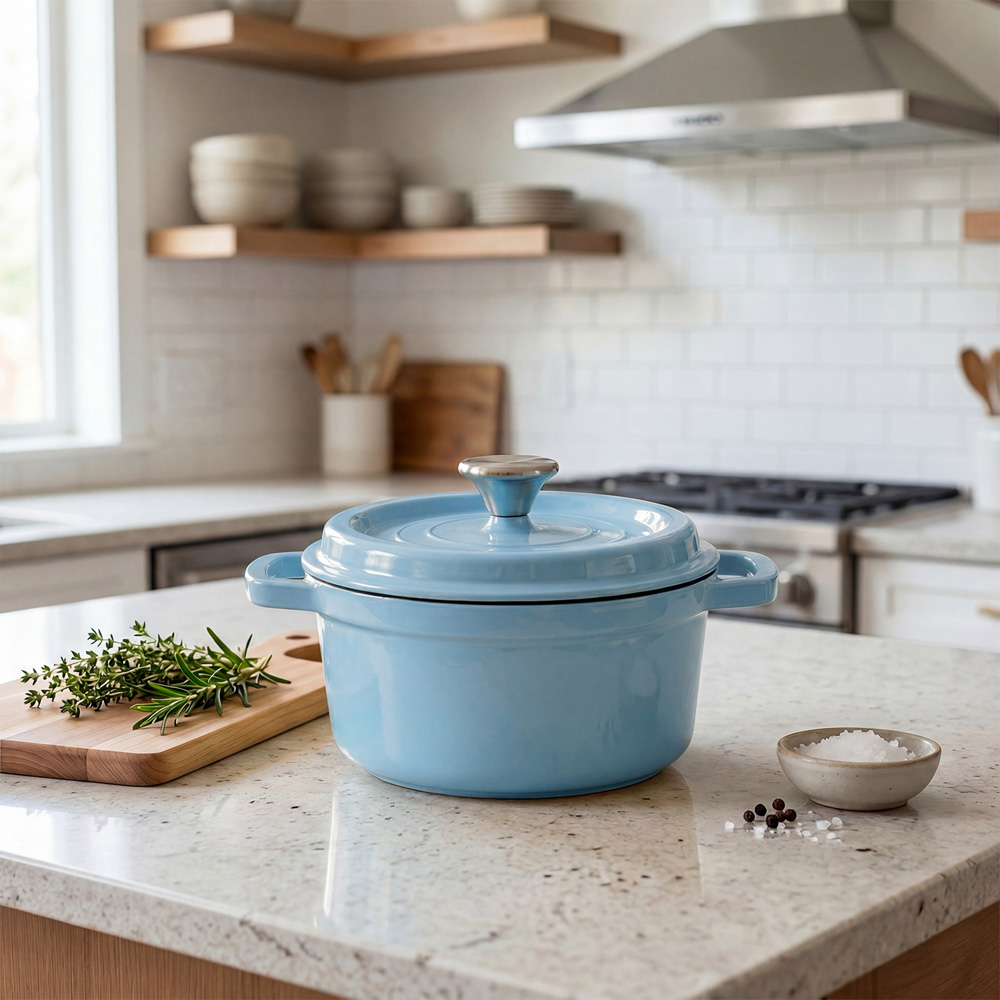 Living and Home 2.8L Light Blue Enamelled Cast Iron Dutch Oven Image 2