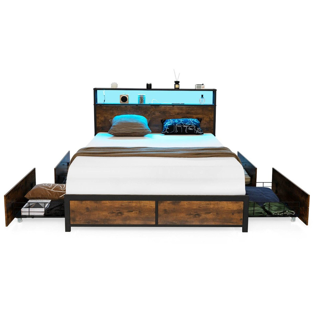 Costway King Size RGB LED Light Metal Bed Frame with Charging Station Image 3