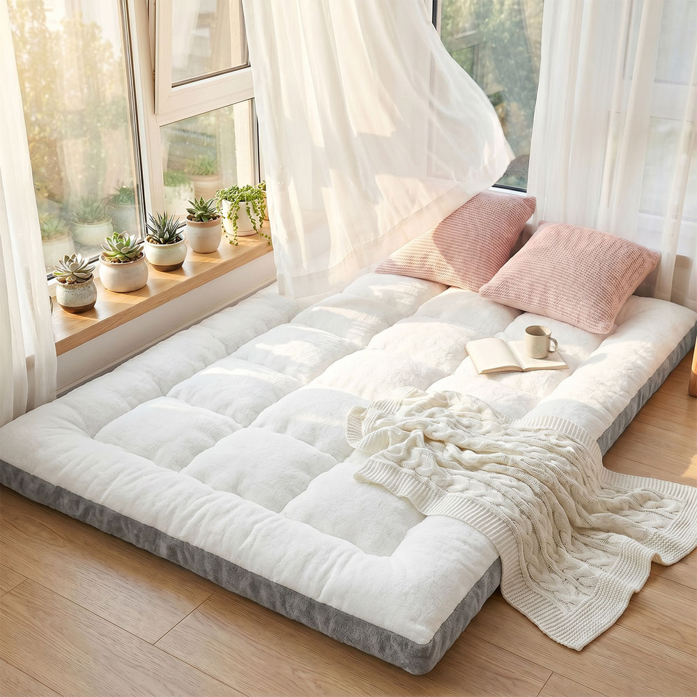 Living and Home Double White and Grey Plush Quilted Mattress Topper Image 2