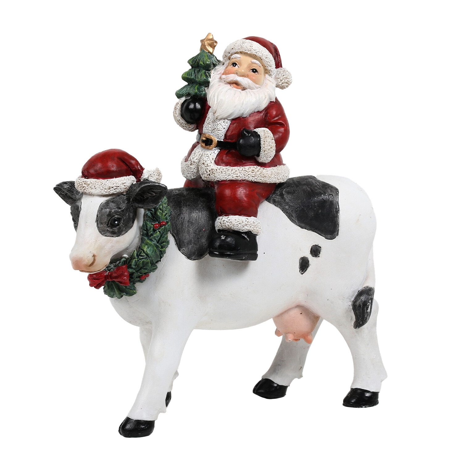 Christmas Santa With Cow Ornament - Red Image 1