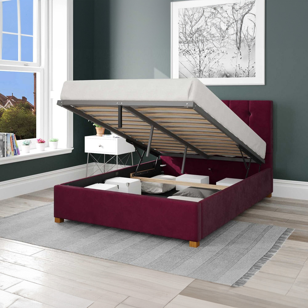 Aspire Hepburn Small Double Berry Plush Velvet Ottoman Bed Image 2
