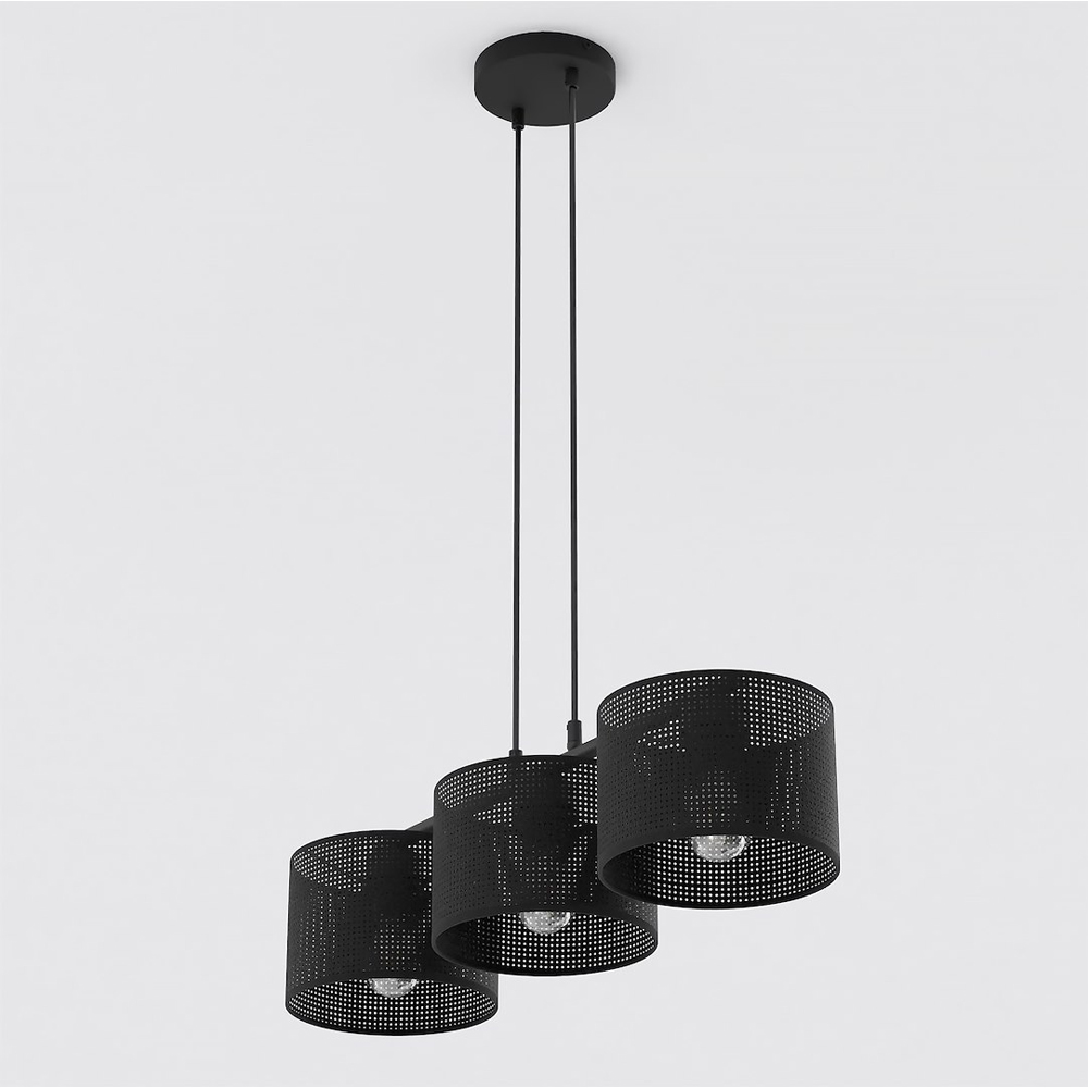 Emibig Lux 3 Light Cylindrical Shade Black E27 Ceiling Pendant Light Image 3