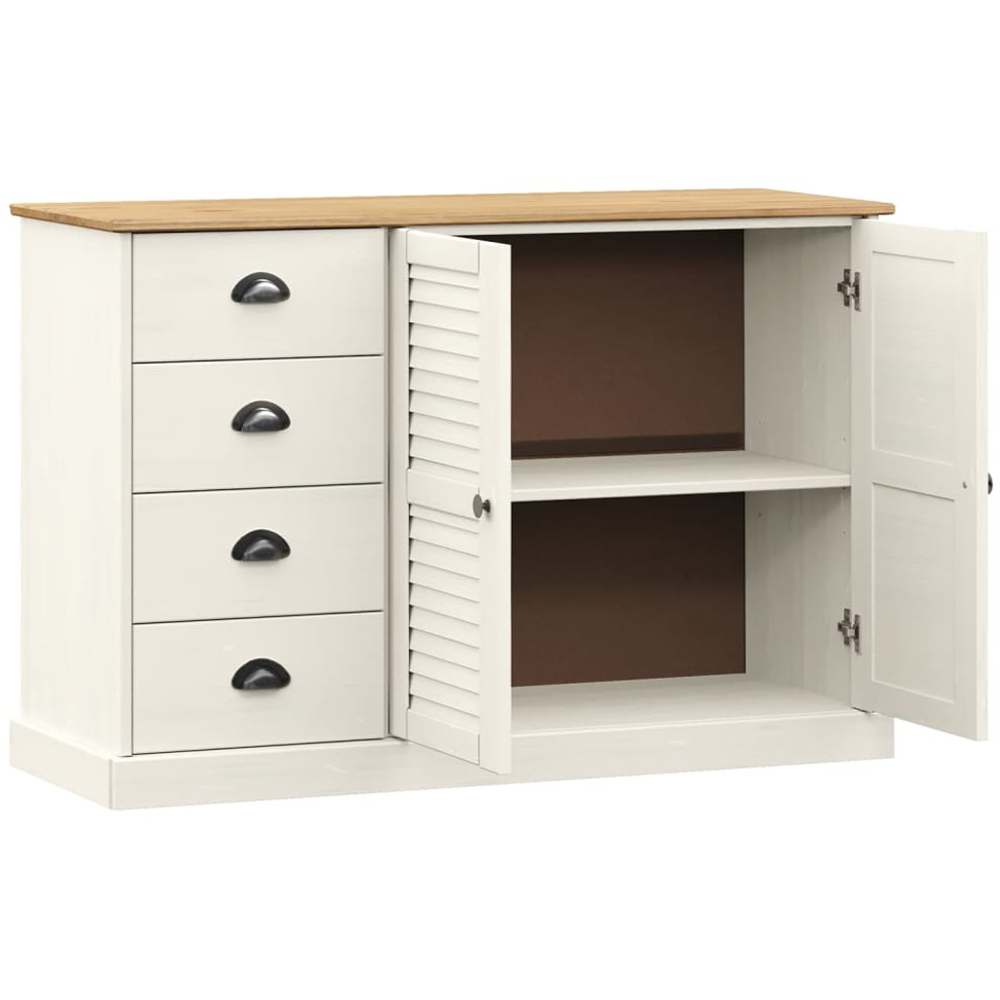 vidaXL Vigo 2 Door 4 Drawer White Solid Pine Wood Sideboard Image 4
