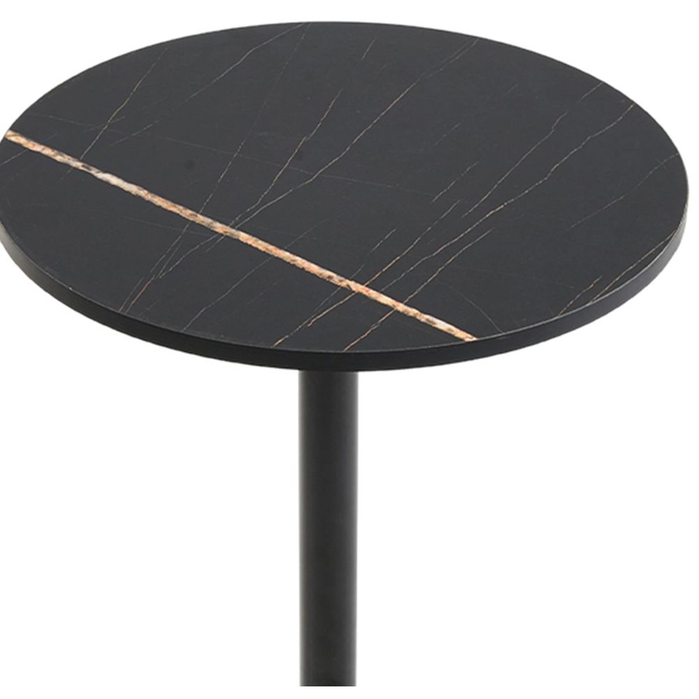 Living and Home Black Marble Look Round Side Table with Lockable Castors Image 4