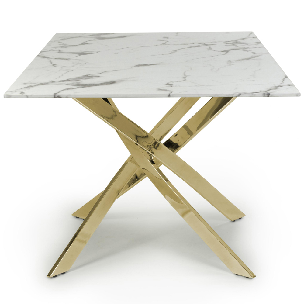 wilko Monaco 4 Seater Marble Glass Dining Table Gold and White Image 4
