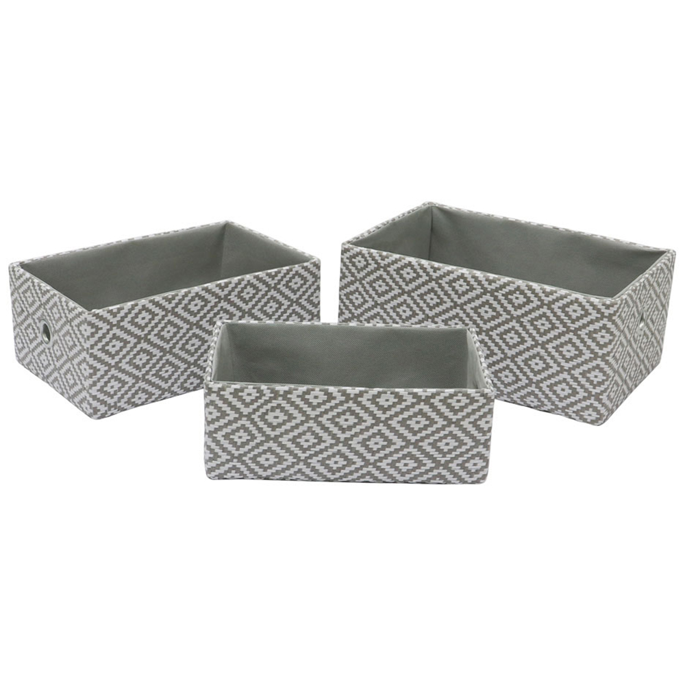 JVL Argyle Grey Rectangular Paper Storage Baskets Set of 3 Image 1