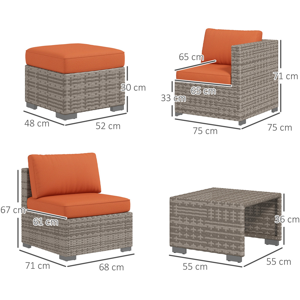 Outsunny 6 Seater Grey and Orange Rattan Sofa Lounge Set Image 7