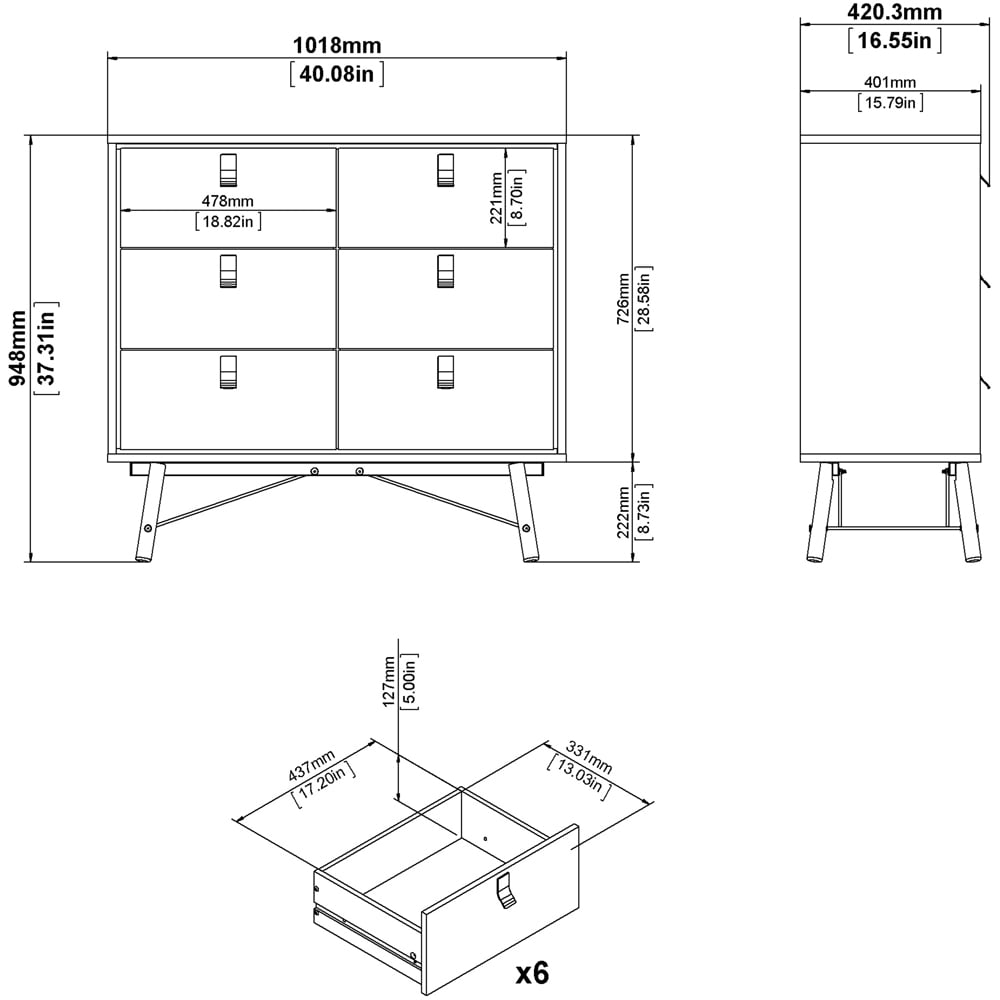 Florence Matt Black Walnut 3 Piece Bedroom Furniture Set Image 9