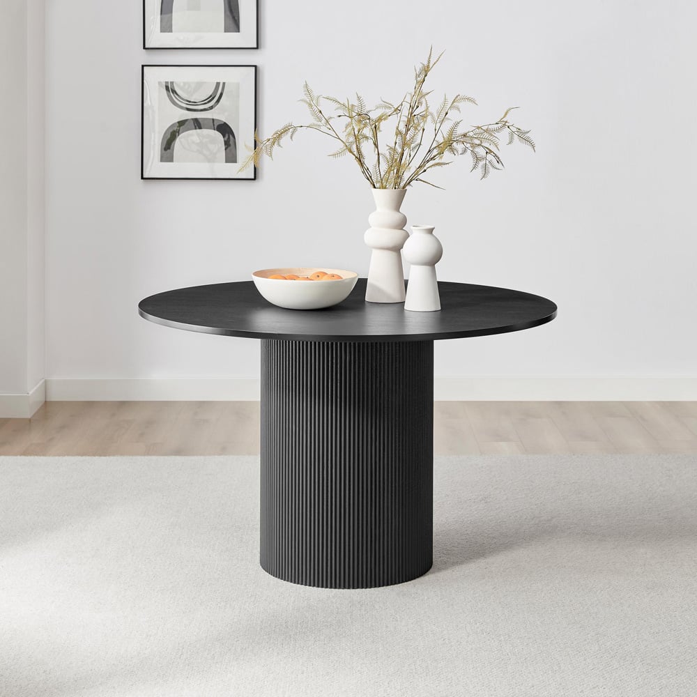Furniturebox Penfold 4 Seater Round Wooden Pedestal Dining Table Black Image 6