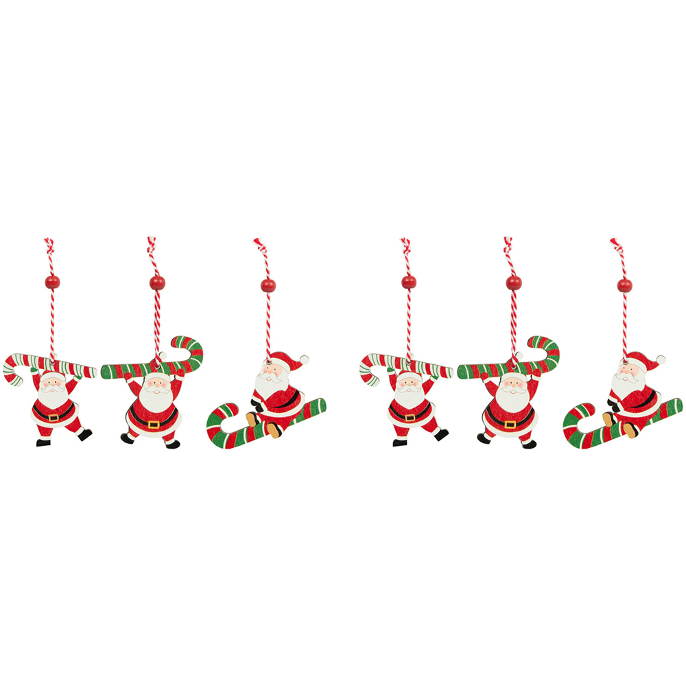 Set of 6 Wooden Santa Hanging Decorations Image 1