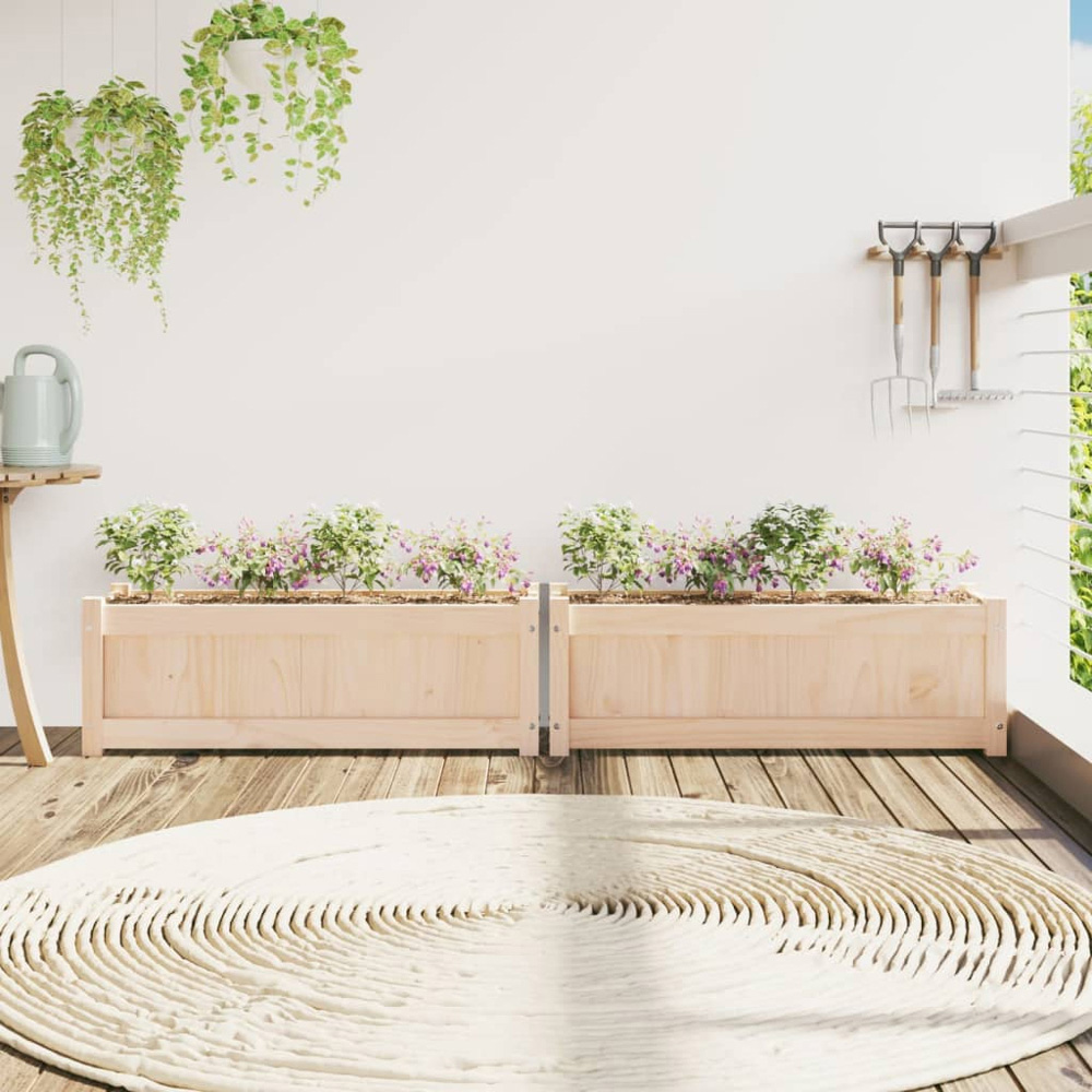 vidaXL Brown Pine Wood Garden Planter 31 x 90 x 31cm 2 Pack Image 2