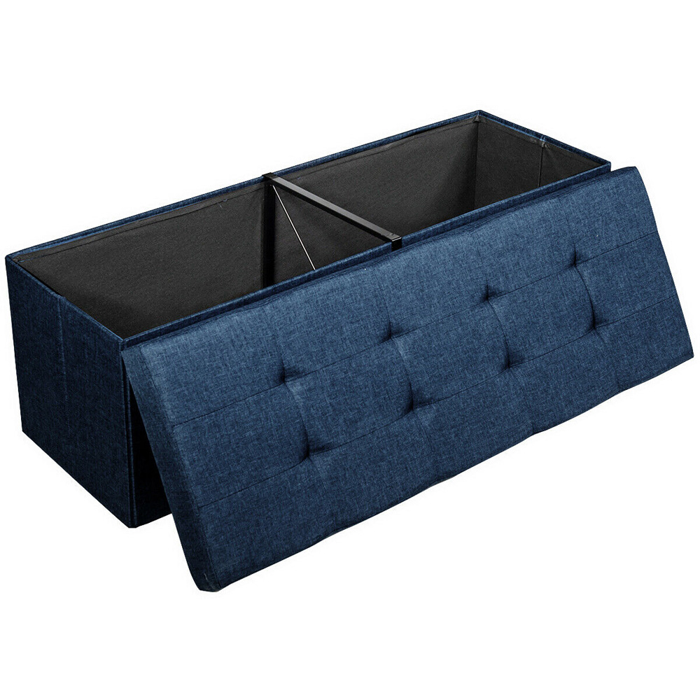 Costway Navy Foldable Storage Ottoman Bench Image 3