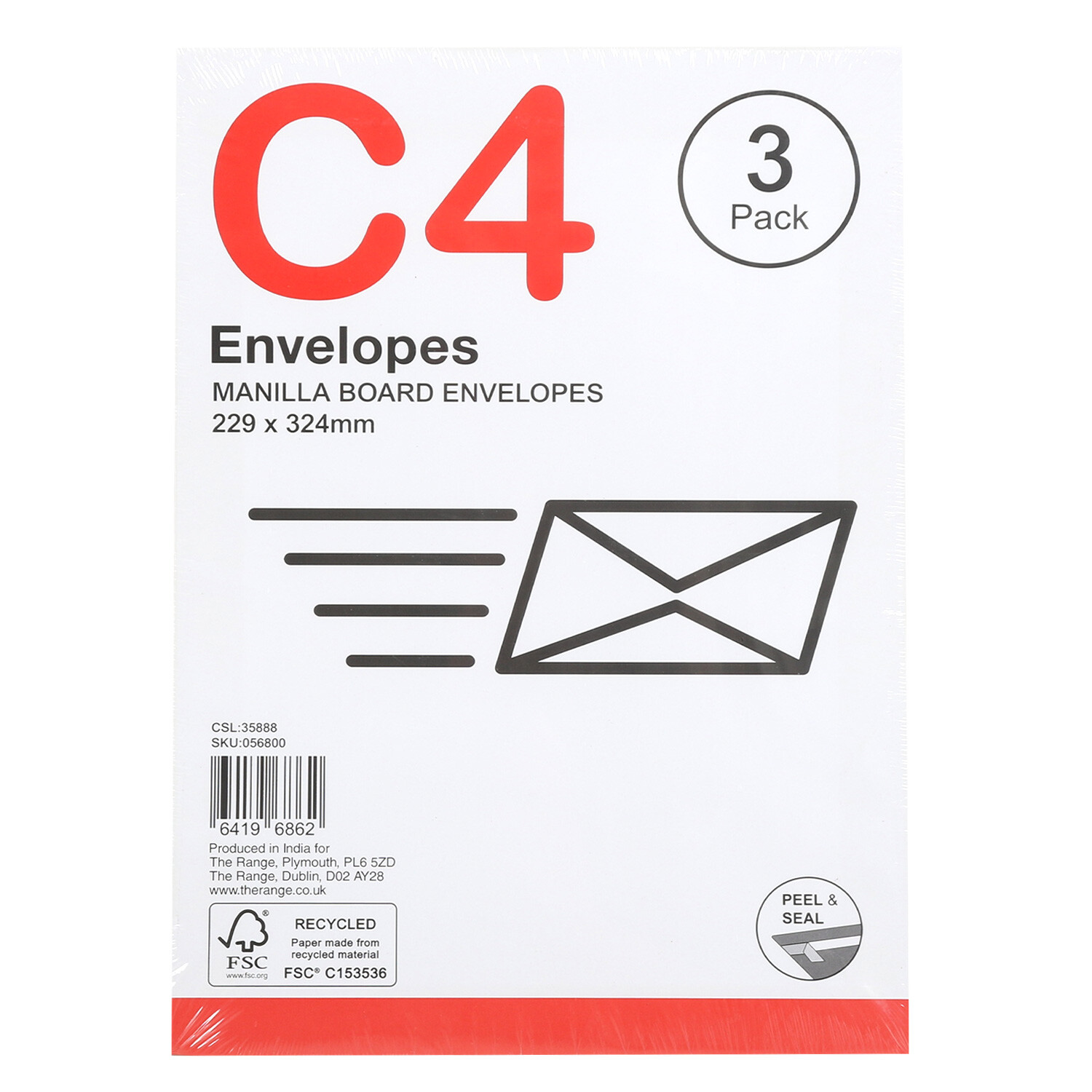 Pack of Three C4 Peel and Seal Board Envelopes Manilla  - Manilla Image