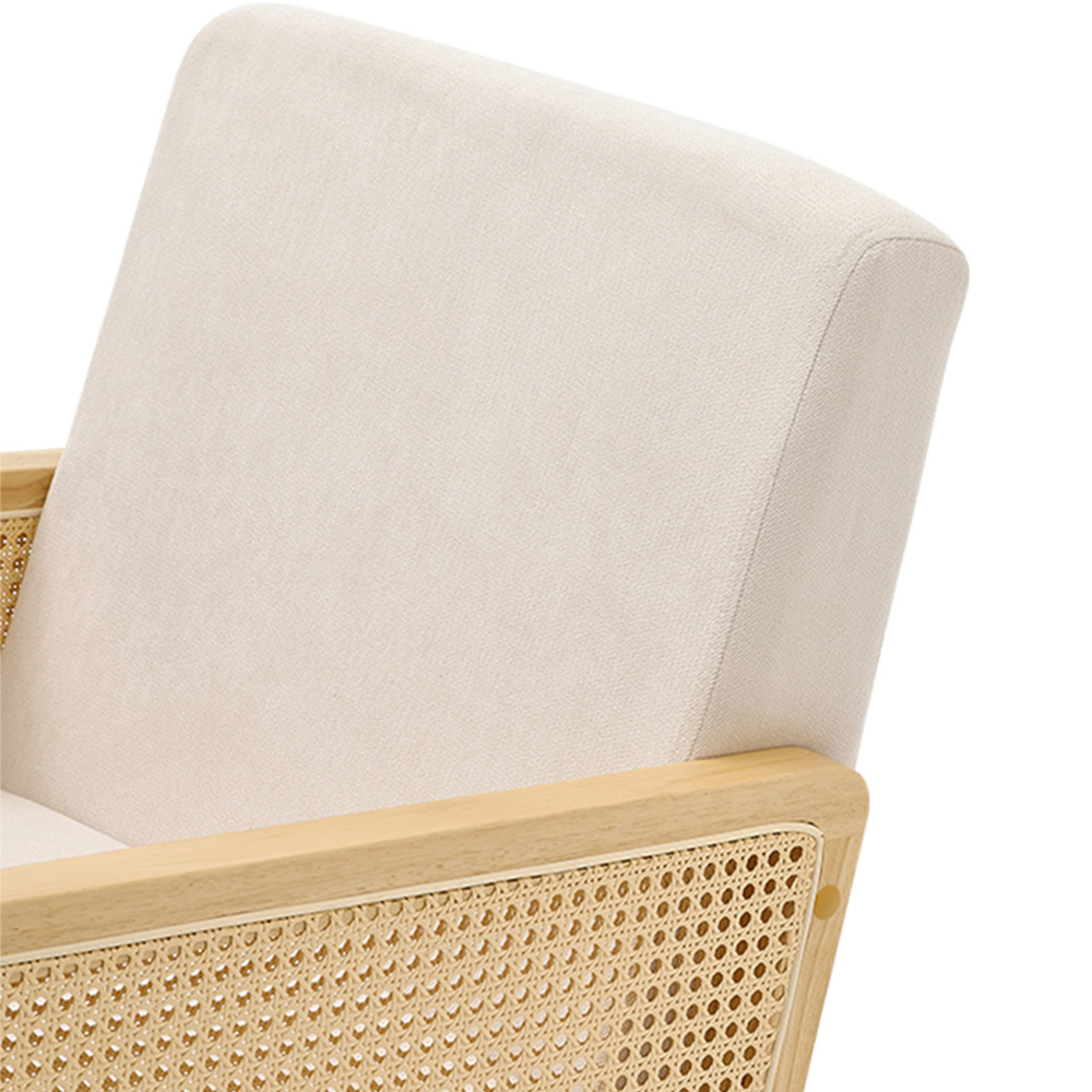 Living and Home Cream Linen Wooden Rocking Chair Image 3