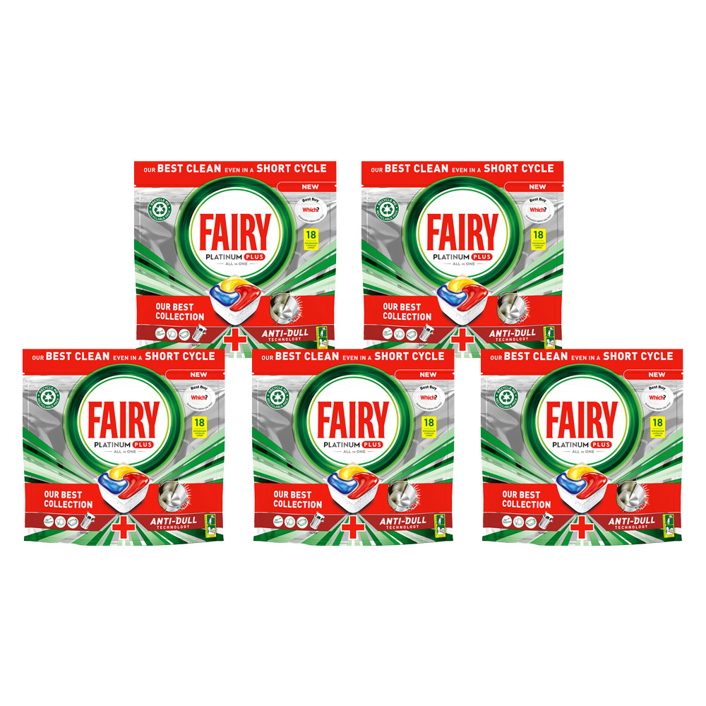Fairy Platinum Plus All in One Lemon Dishwasher Tablet 18 Pack Case of 5 Image 1