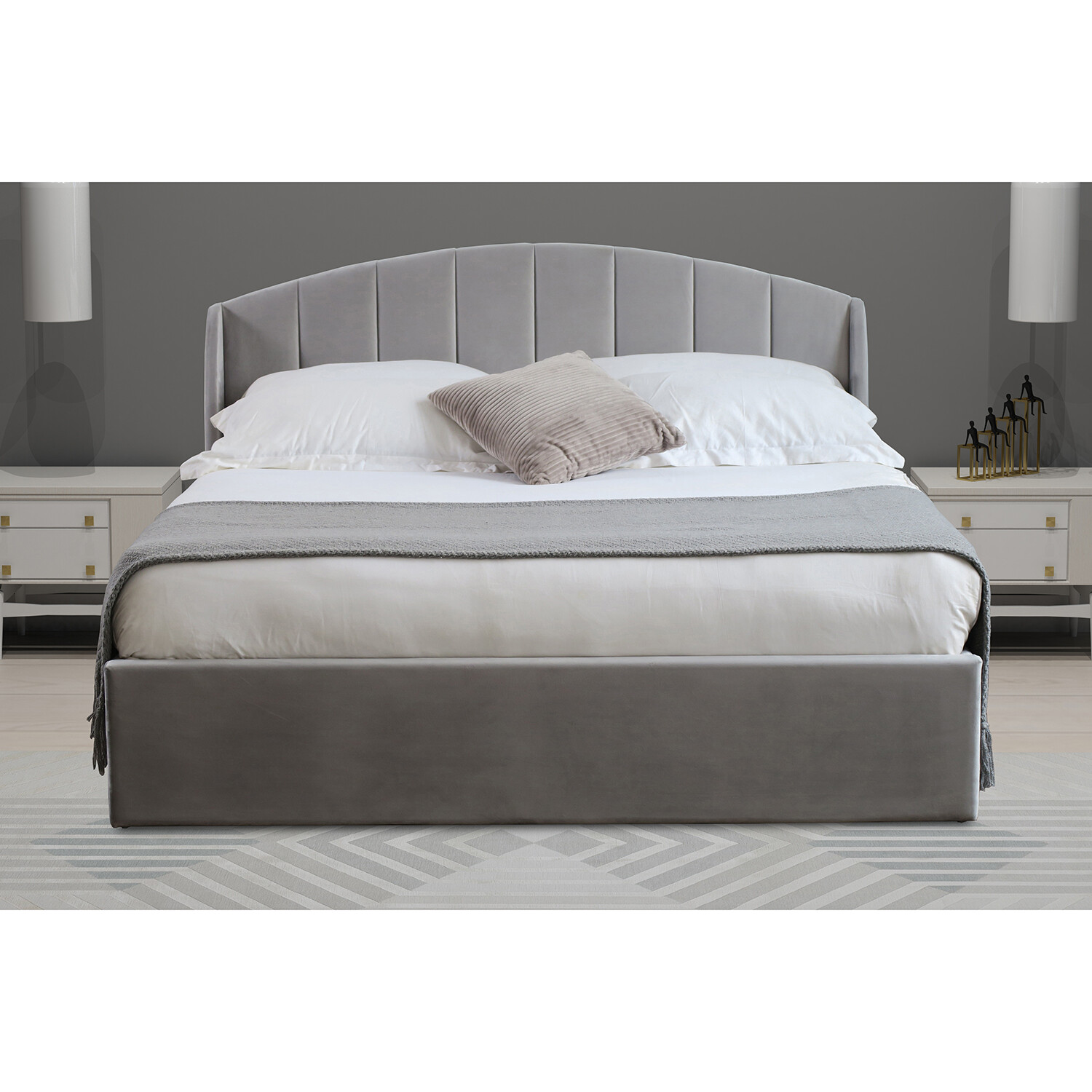 Grace King Size Grey Velvet Touch Ottoman Bed Image 7
