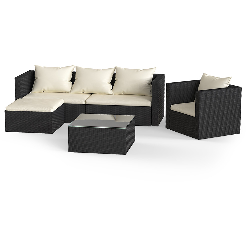 Rattrix 5 Seater Black Rattan Modular Garden Corner Sofa Set with Cushion Image 3