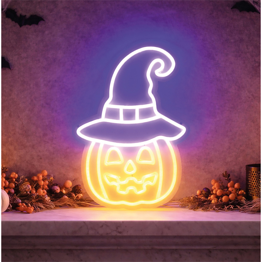 FXLab Pumpkin Silhouette Neon Light Indoor Halloween Decoration 26 x 38cm Image 2