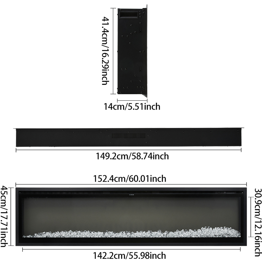 Living and Home Black Electric Fireplace 60 inch Image 9