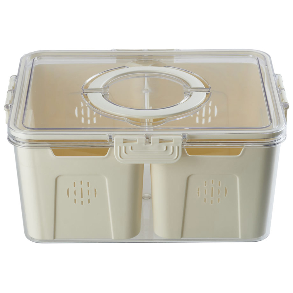 H&O Direct 2 Compartments Fridge Food Storage Container Bin with Handle Image 1
