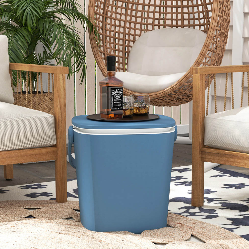 Costway Blue Portable Cooler Side Table with Handle Image 2