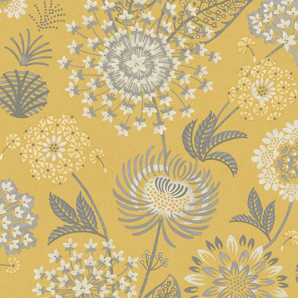 Arthouse Vintage Bloom Mustard Yellow Wallpaper Image