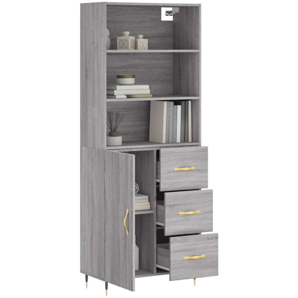 vidaXL Single Door 3 Drawer 3 Shelf Grey Sonoma Tall Highboard Image 3