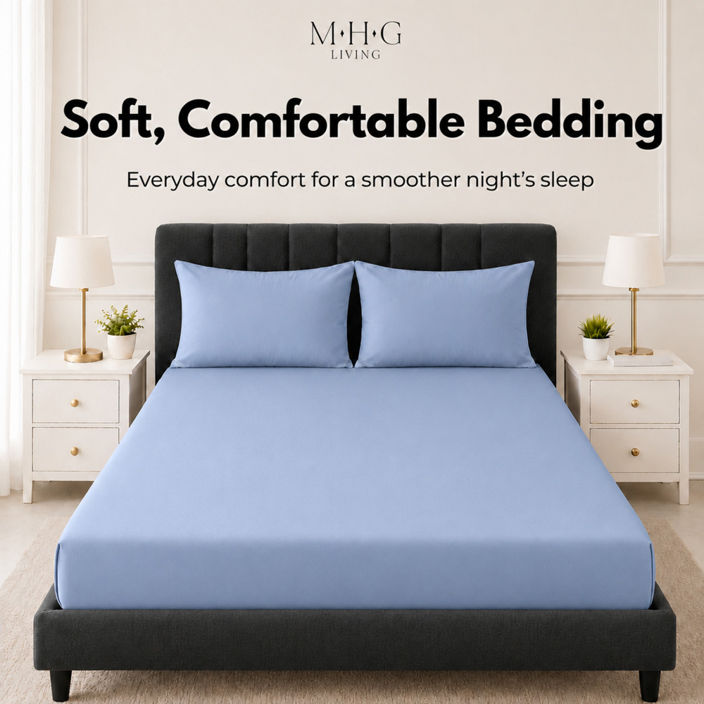 MHG Living Single Light Blue 30cm Deep Pocket Fitted Sheet Image 2