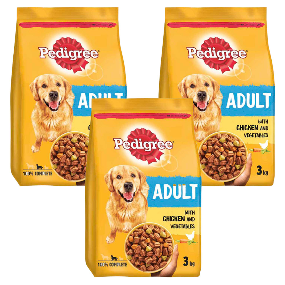 Pedigree Chicken and Vegetables Dry Adult Dog Food Case of 3 x 3kg Image 1
