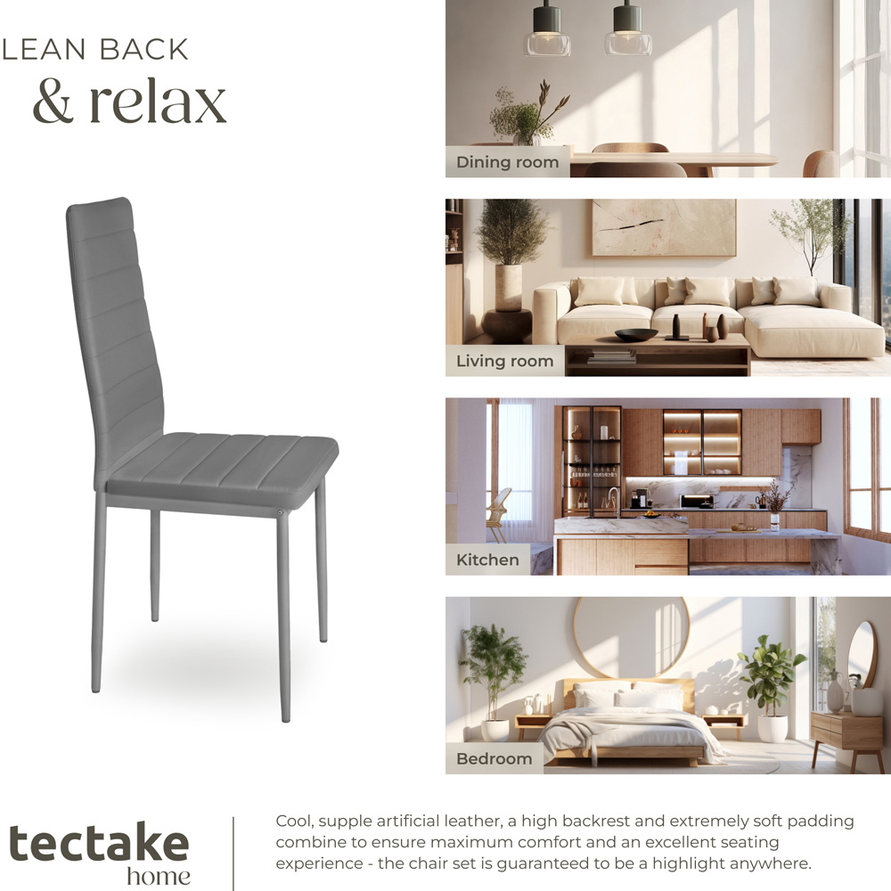 tectake Set of 4 Grey High Backrest Padded Dining Chair Image 8