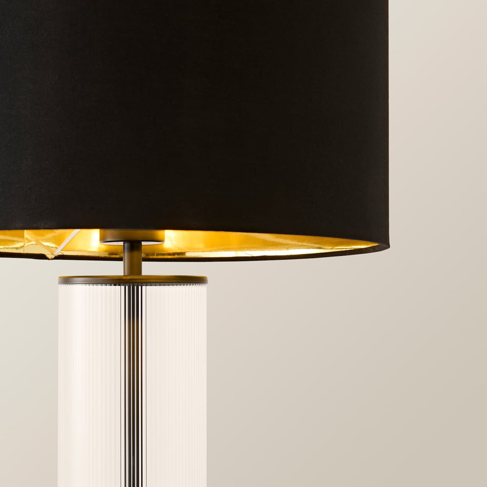 ValueLights Calin Black and Gold Shade Matte Black Ribbed Glass Table Lamp with Bulb Image 4
