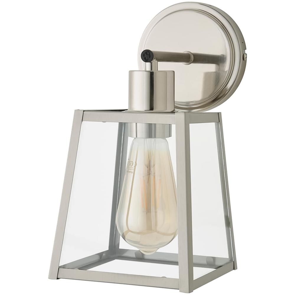 ValueLights Susie Lantern Shade Brushed Chrome Glass Wall Light with Bulb Image 1