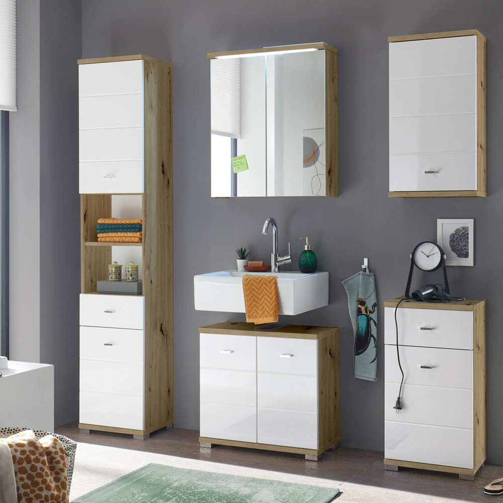 Julian Bowen Pool Single Door White and Oak Wall Storage Unit Image 7
