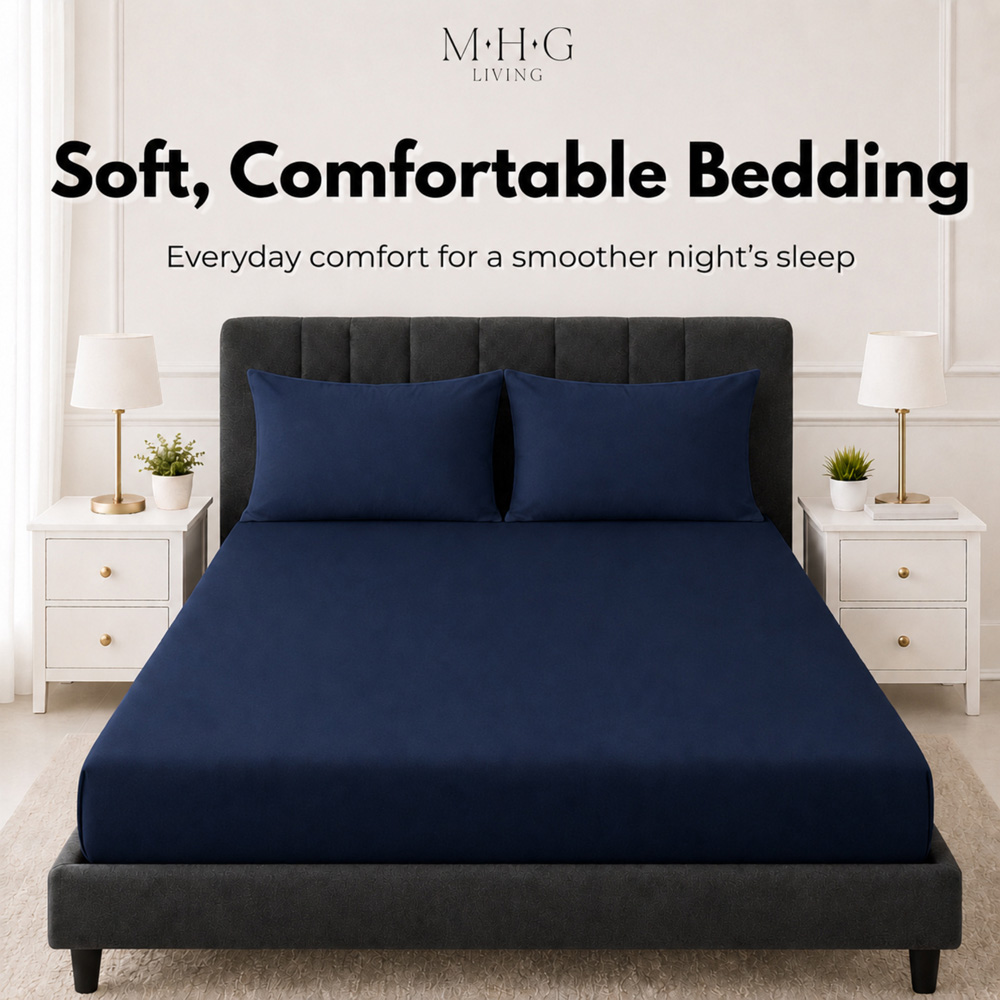 MHG Living King Size Navy 30cm Deep Microfibre Fitted Sheet Image 2