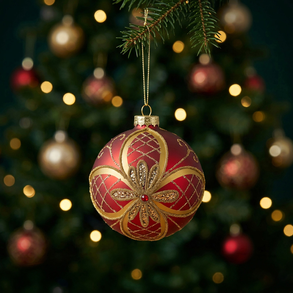Matte Red Embellished Bauble Image 2