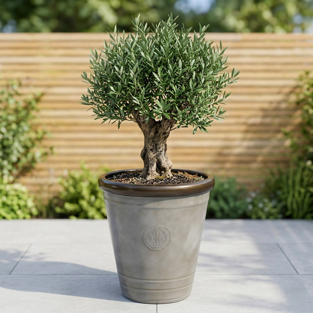 Jack Stonehouse Grey Brass Rim Recycled Plastic Outdoor Planter 75L Image 5