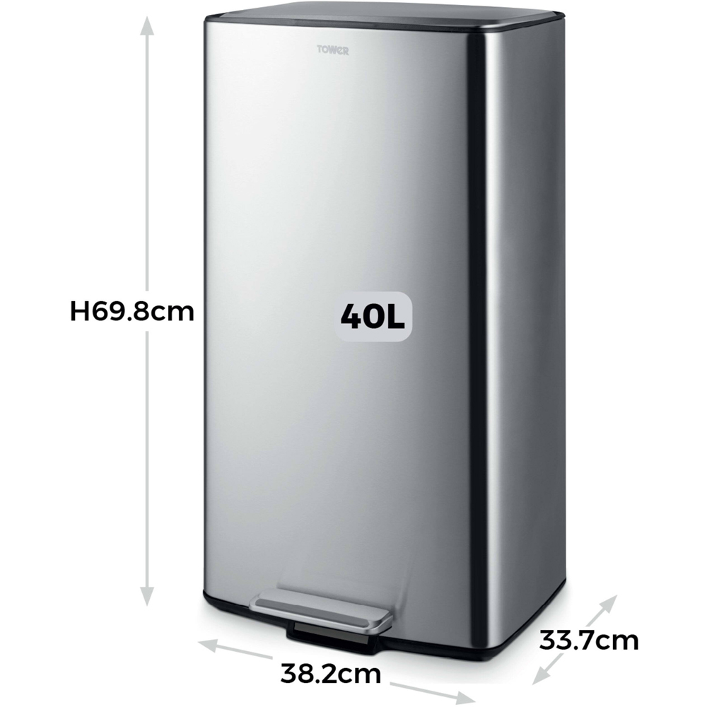 Tower Rectangular Silver Pedal Bin 40L Image 8