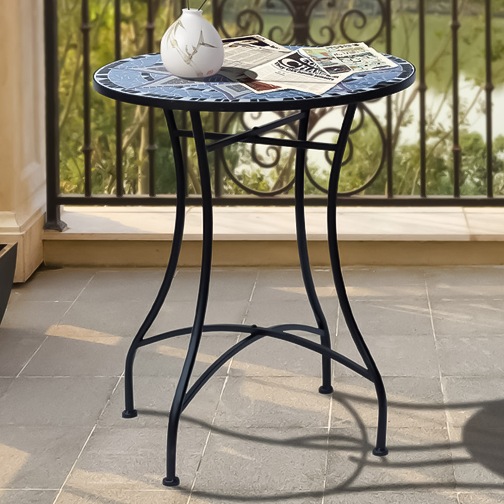 Outsunny Blue and White Mosaic Round Bistro Coffee Side Table Image 1