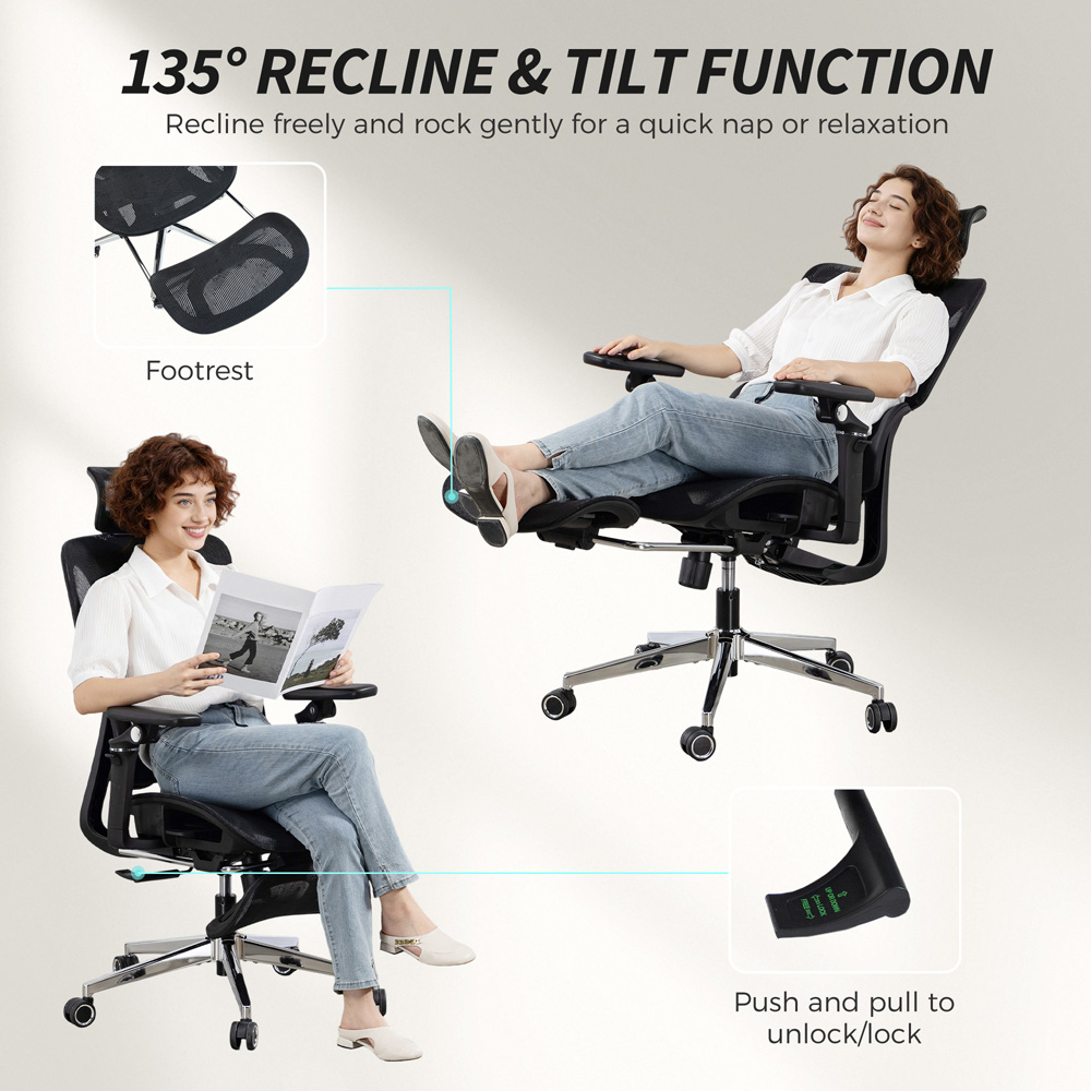 Portland Black Mesh Ergonomic Office Chair with Lumbar Support and 6D Armrests Image 4
