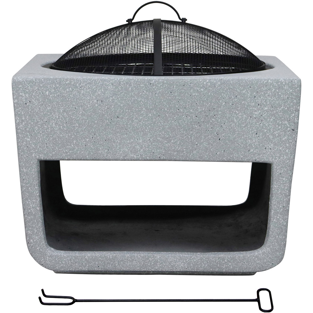 Charles Bentley Snug Lima Magnesia Square BBQ Firepit with Mesh Cover and Log Storage Image 1