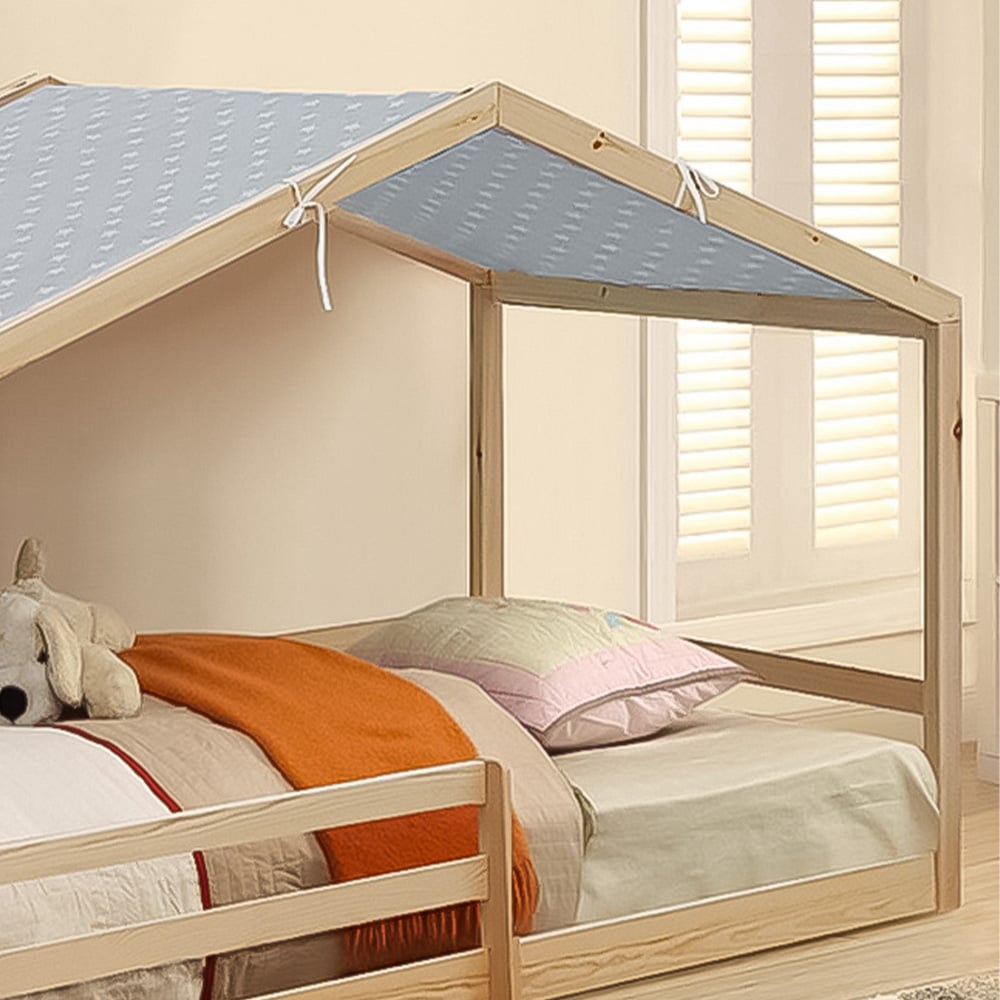 Brooklyn Single Natural Wooden House Style Bed with Grey Tent Image 2