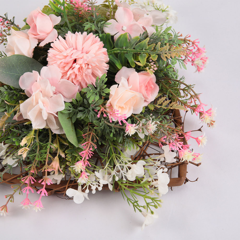 Living and Home Rustic Artificial Assorted Flowers Heart Shape Wreath 30cm Image 5