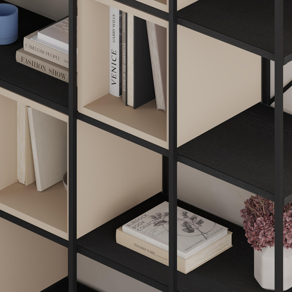 Decortie Vale Maxi 20 Shelf Black Wood and Sandstone Bookcase Image 3