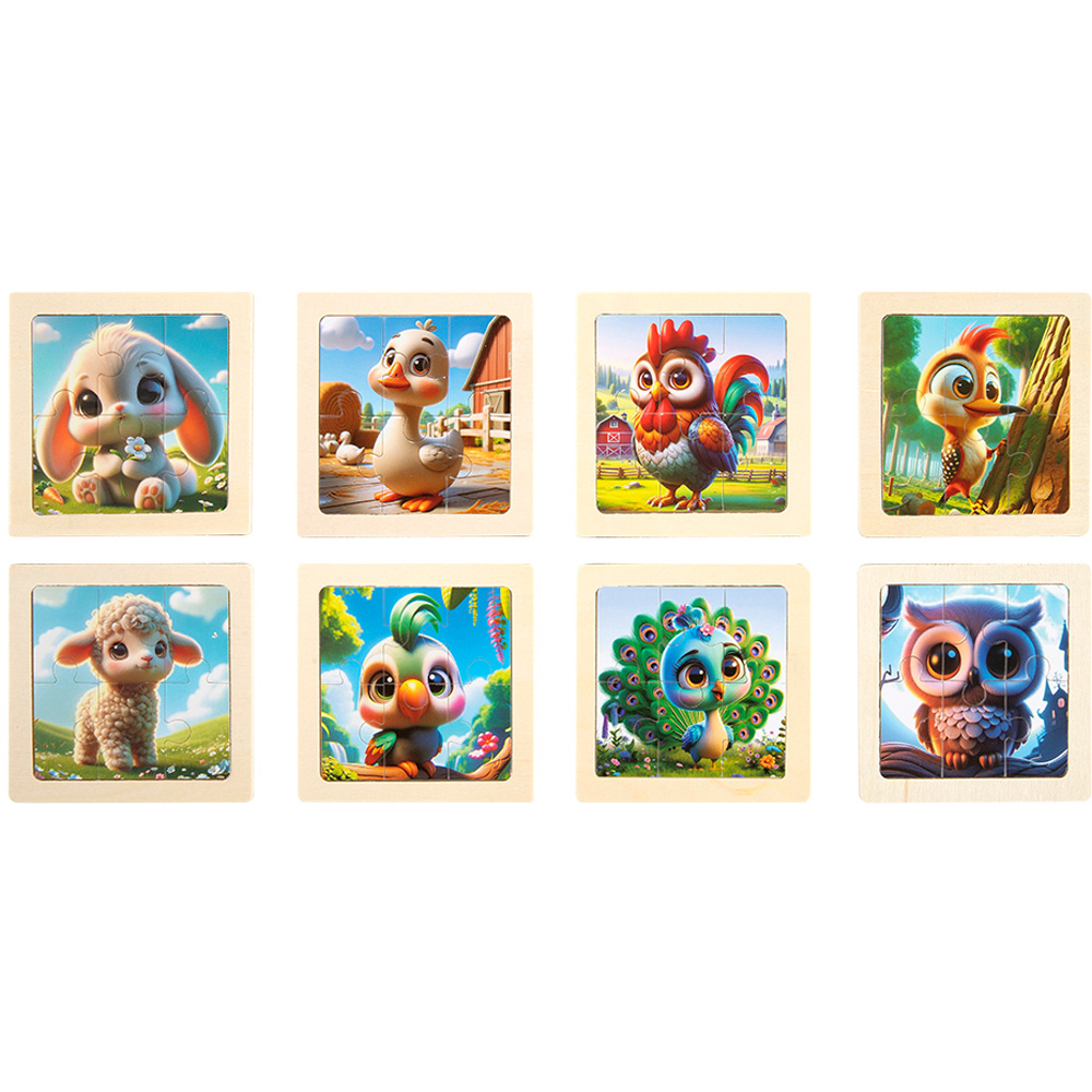 H&O Direct Kids Wooden Animals Cognitive Jigsaw Puzzle Set 8 Pack Image 1