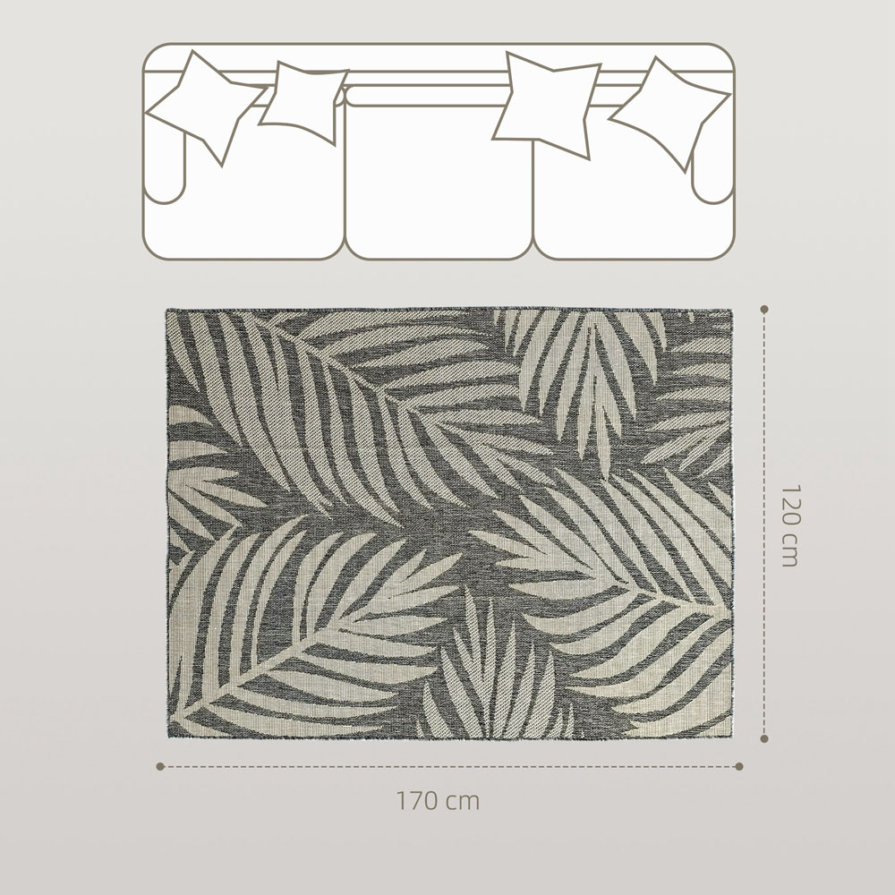 HOMCOM Grey Leaf Pattern Allergy Friendly Rug 170 x 120cm Image 9
